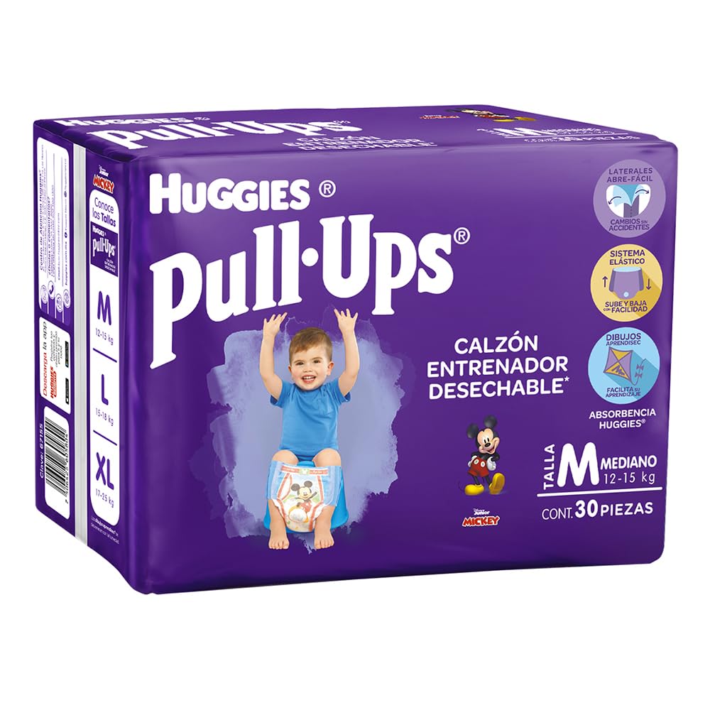 Huggies Pull-Ups Calzoncitos Entrenadores, Talla Mediana Niño, Paquete con 30 Piezas, Ideal para niños de entre 12 a 15 kg