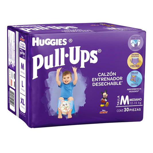 Huggies Pull-Ups Calzoncitos Entrenadores, Talla Mediana Niño, Paquete con 30 Piezas, Ideal para niños de entre 12 a 15 kg