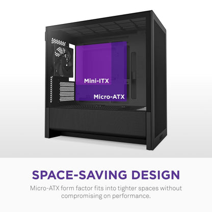 NZXT Gabinete H3 Flow Micro ATX – Flujo de Aire optimizado – Incluye 1 Ventilador Trasero de 120 mm – Compatible con GPU de tamaño Completo – Compatible con Frontal de 280 mm, radiador