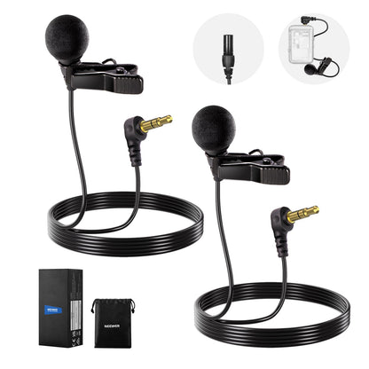 NEEWER ø4mm Mini Micrófono Solapa (Paquete de 2), Clip On Mic Solapa Condensador Cable con 5ft/1.5m 3.5mm Conector TRS, Compatible con dji Mic 2 Rode Wireless Go II CM28 CM31 Cámara, LM8