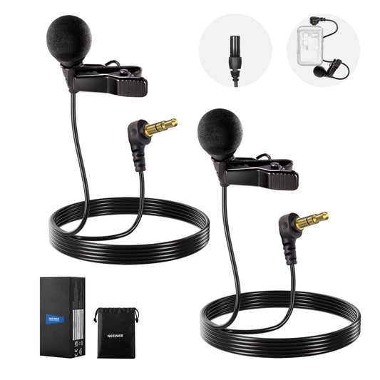 NEEWER ø4mm Mini Micrófono Solapa (Paquete de 2), Clip On Mic Solapa Condensador Cable con 5ft/1.5m 3.5mm Conector TRS, Compatible con dji Mic 2 Rode Wireless Go II CM28 CM31 Cámara, LM8