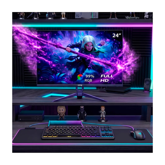 CUORY Monitor LED 24 Pulgadas Full HD 100Hz, Pantalla Gamer y Oficina, Resolución 1920x1080p, Diseño Ultra Delgado, Gaming Alto Rendimiento con Conexión HDMI/VGA