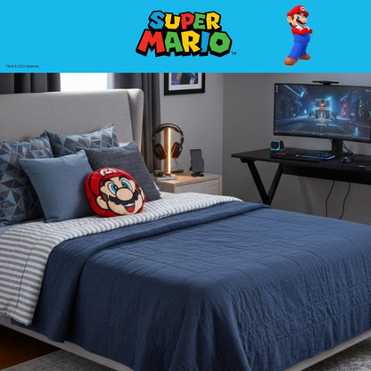 Franco Anime Juego de Cama Suave y acogedora Almohada Decorativa de Felpa, Talla única, Super Mario