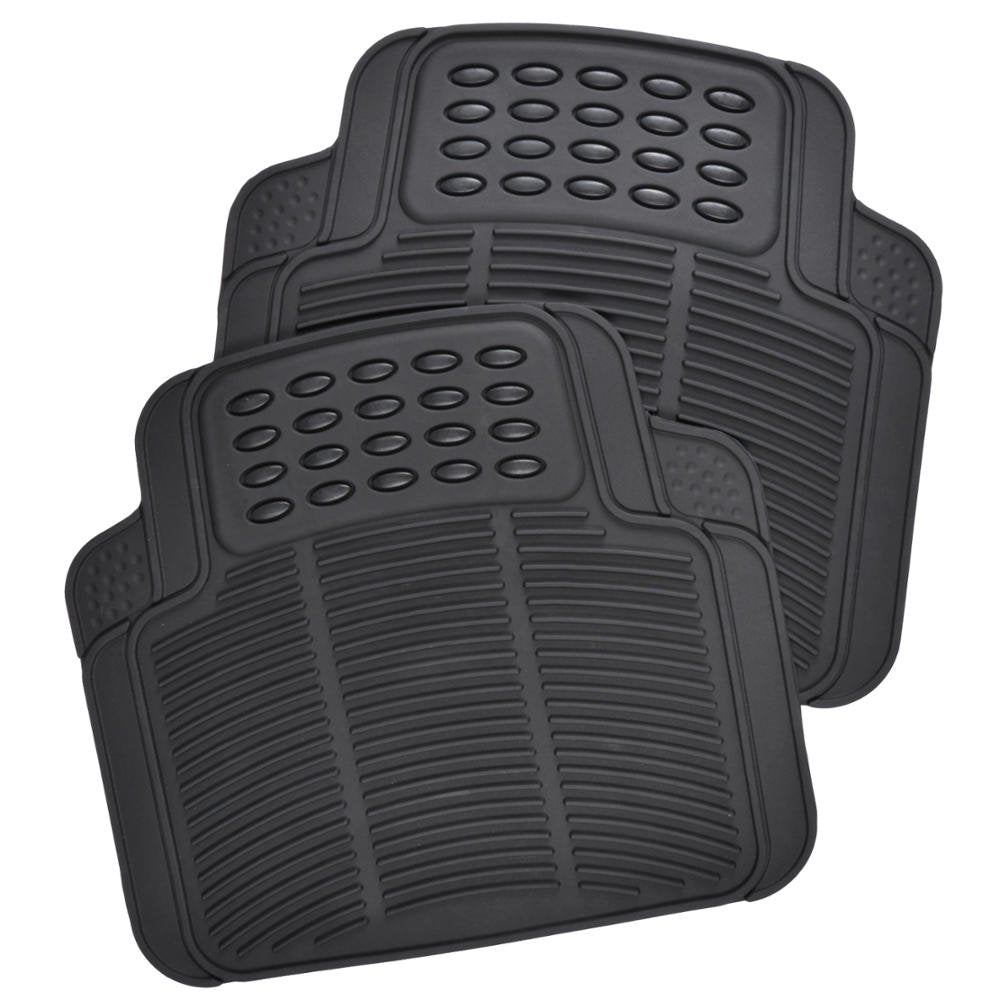 BDK Universal Fit - Alfombrilla de Hule para el Piso, 4 Unidades, Resistente a Todo Tipo de Condiciones meteorológicas, Negro