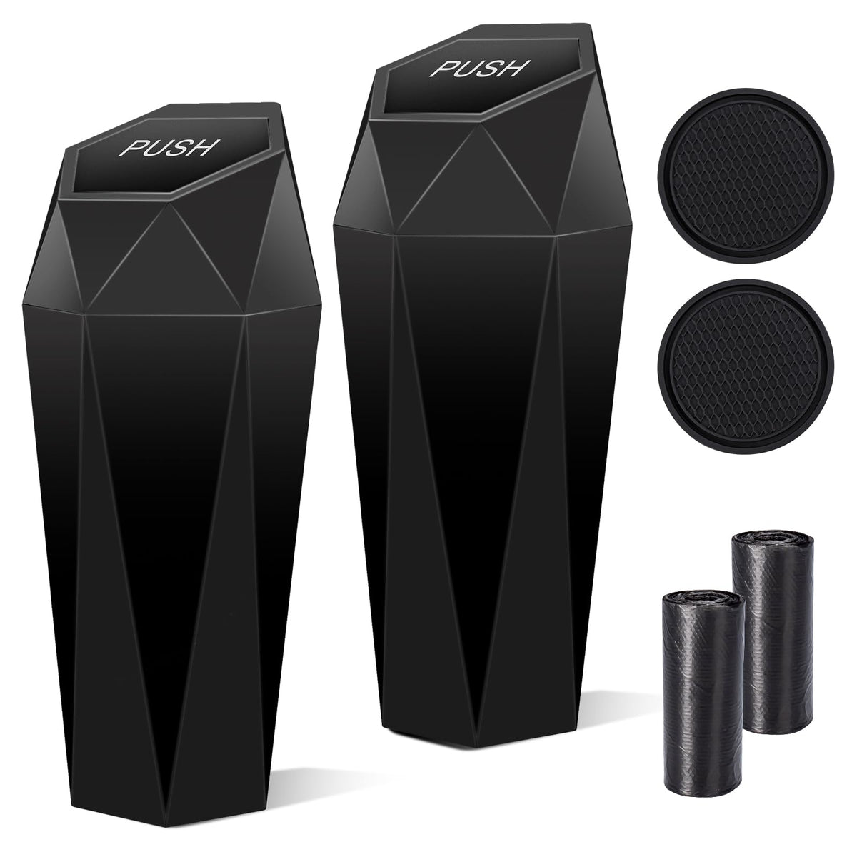 Tecfino Bote de Basura para Automóvil con Tapa, 2 Paquetes de Mini Basura con diseño de Diamante para Automóvil, cubeta de Basura portátil para portavasos y Puerta de Automóvil