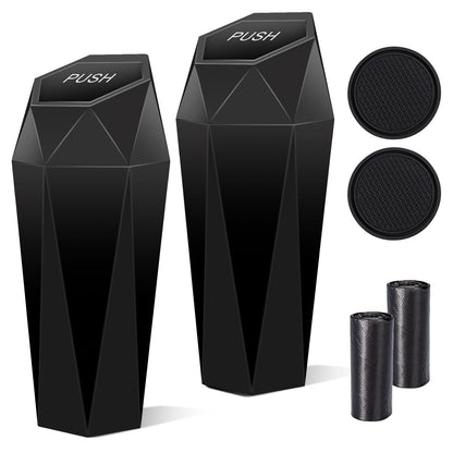 Tecfino Bote de Basura para Automóvil con Tapa, 2 Paquetes de Mini Basura con diseño de Diamante para Automóvil, cubeta de Basura portátil para portavasos y Puerta de Automóvil