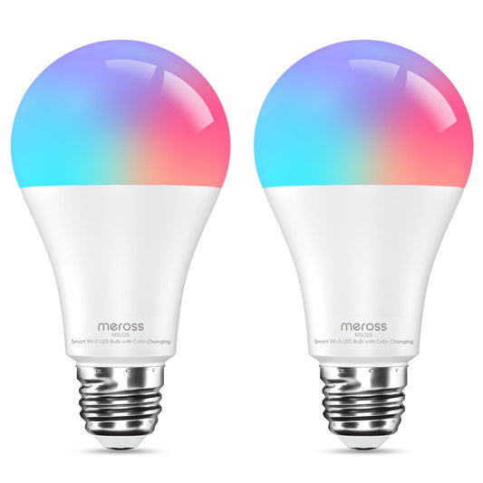 Meross - foco inteligente Wi-Fi, bombillas LED que cambian de color, compatibles con Alexa y Google Home, 2700K-6500K, color blanco sintonizable, 810 lúmenes, equivalente a 60 W, A19, E26, paquete de