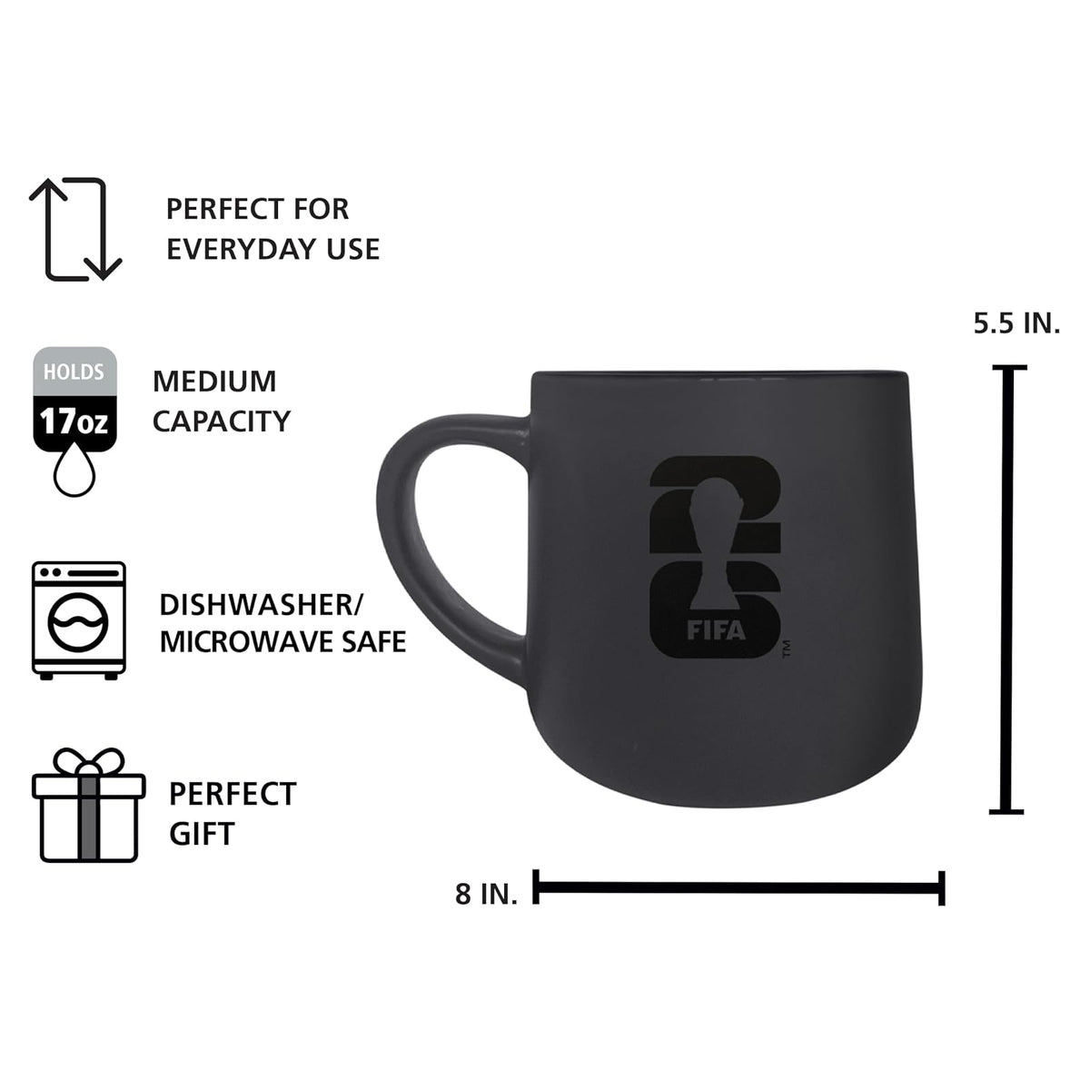HONAV Soccer FIFA World Cup 2026 - Taza mate de carbón de 17 onzas - Taza de café cermámico con gran capacidad y aspecto mate atrevido, gran regalo para fanáticos del fútbol y coleccionistas