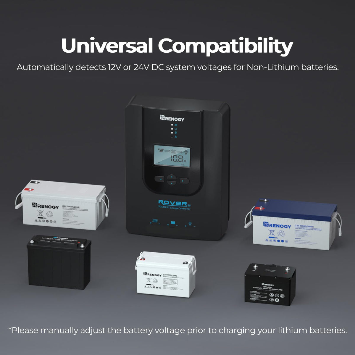 Renogy Rover 30A - driver de carga solar MPPT de 12 V/24 V, entrada de CC automática, parámetro, visualización LCD ajustable, regulador de panel solar, apto para batería de gel sellada, inundada y