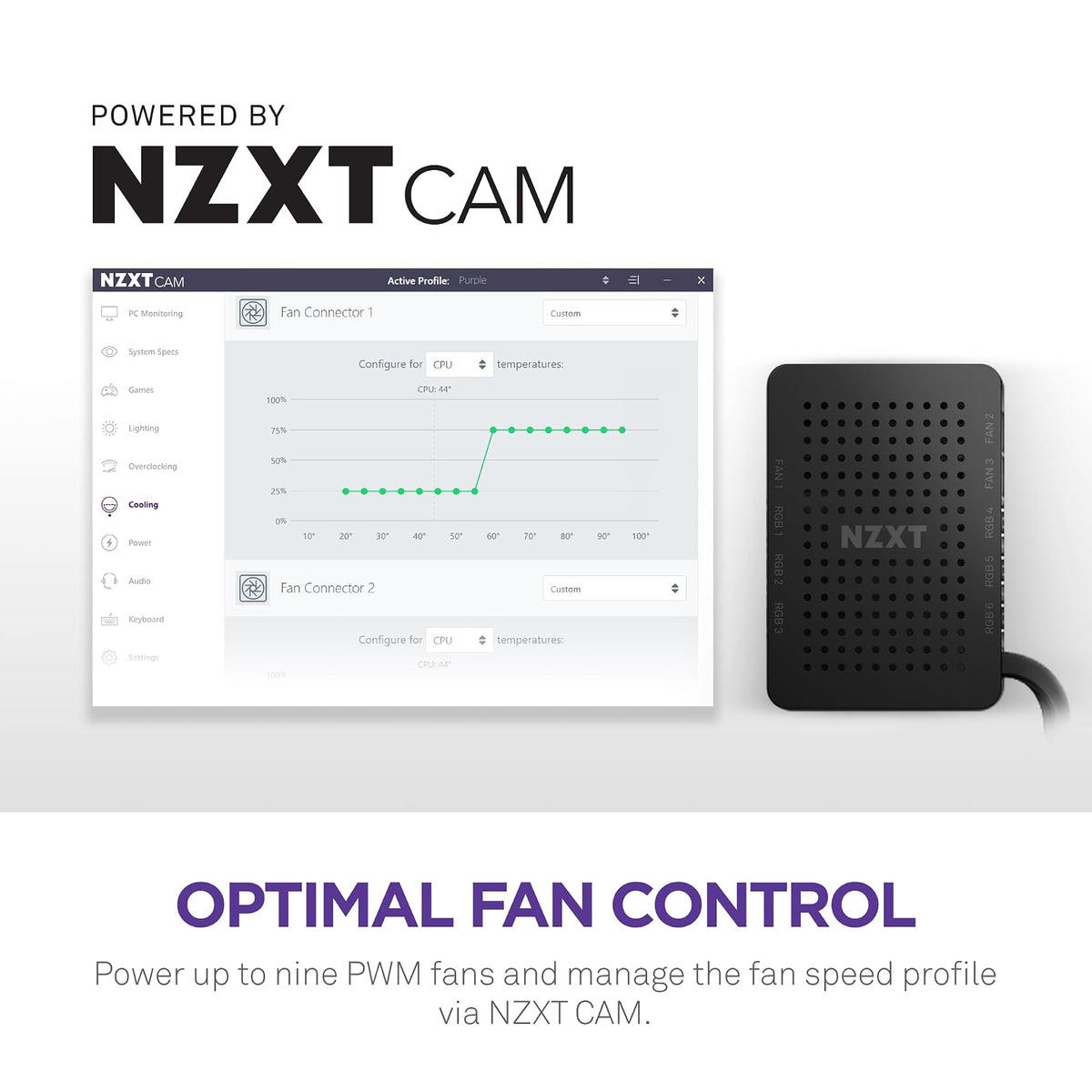 Nzxt RGB & Fan Controller AC-CRFR0-B1-6 canales de iluminación RGB - 3 canales de ventilador - Personalización de iluminación RGB - Negro