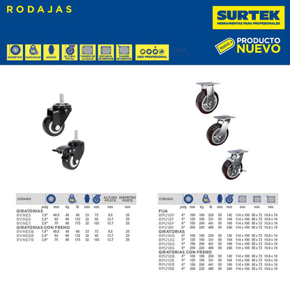 Surtek Rodaja de PU marrón fija 6"