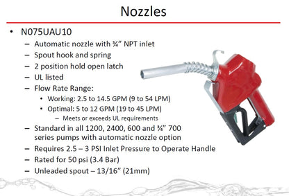 Boquillas de transferencia de combustible automáticas y manuales Fill-Rite, Auto - estándar, Rojo, 1.9 cm