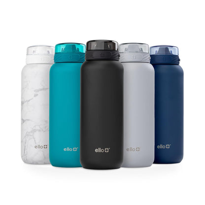Ello Cooper - Botella de agua de acero inoxidable de 32 onzas con popote y asa de transporte, doble pared y metal aislado al aspiradora, tapa de bloqueo a prueba de fugas con boquilla de silicona