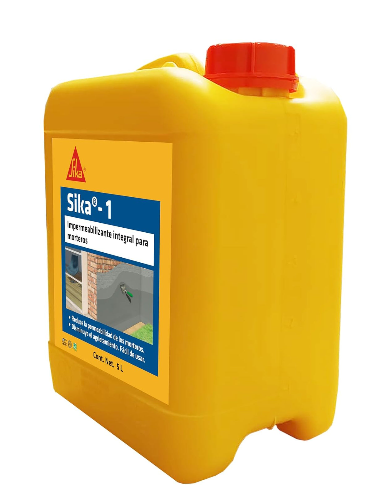 SIKA - Aditivo Líquido - Sika-1 - Impermeabilizante Integra para Morteros - Mortero Impermeable - Menos Grietas - Paredes Transpirables - Fácil de Aplicar - Pet 5 L - Color Viscoso Amarillo Líquido