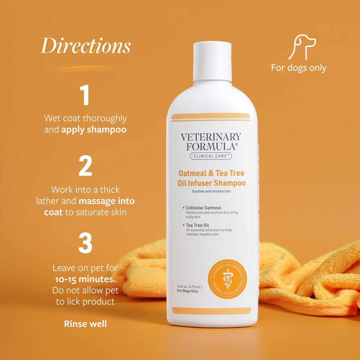 Veterinary Formula Clinical Care - Champú para perros con avena y aceite de árbol de té, 16 onzas, champú medicado suave de acción rápida para perros