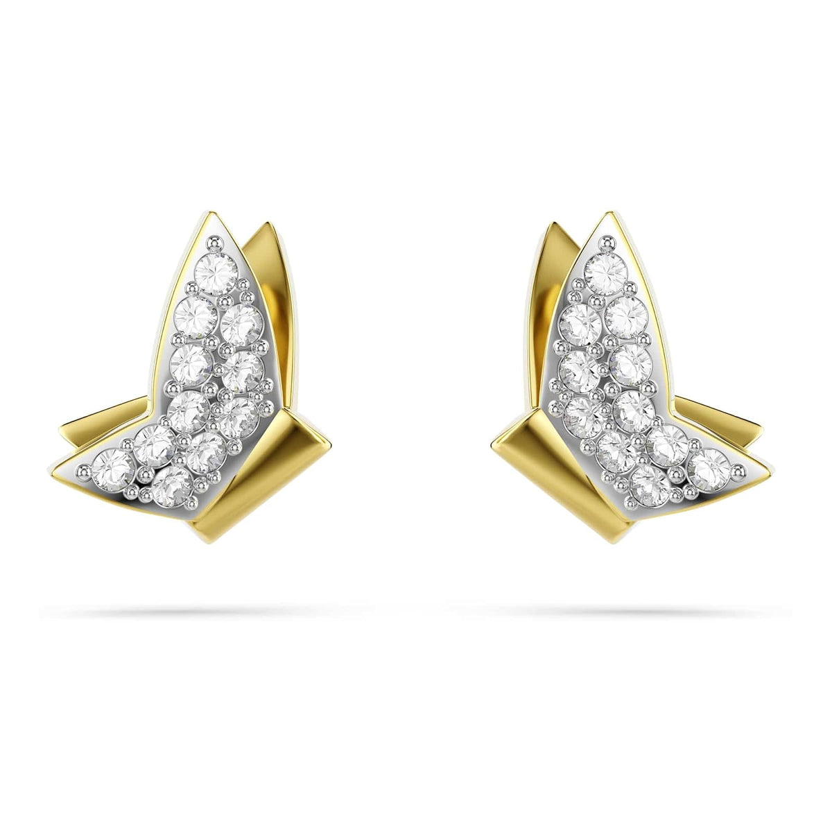 Swarovski Aretes de botón Idyllia Lilia, Mariposa, Blancos, Baño tono oro
