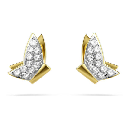 Swarovski Aretes de botón Idyllia Lilia, Mariposa, Blancos, Baño tono oro