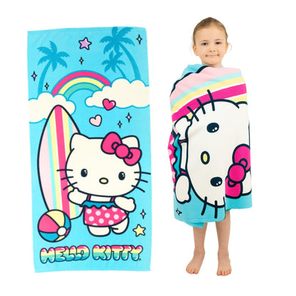 Franco Sanrio Hello Kitty - Toalla de Baño 100% Reciclada, Súper Suave y Ligera, Hecha de Botellas de Plástico Reciclado, 60 x 30 Pulgadas (Producto Oficial de Sanrio)