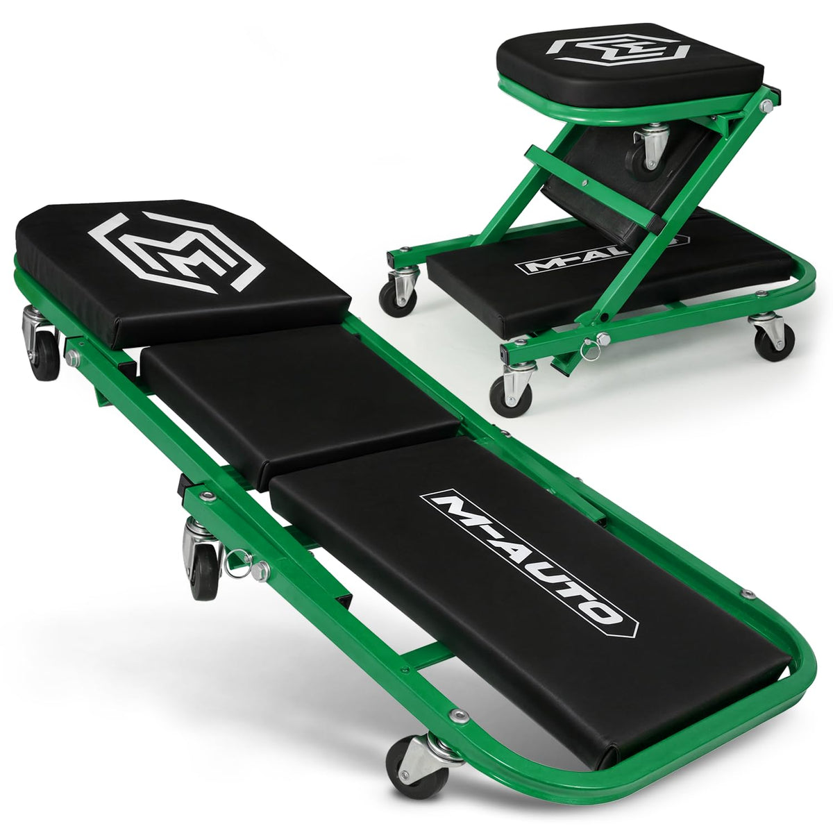 M-Auto Asiento Plegable 2 en 1 para Cochera Rodante y Sentado - Verde - 91.4 cm (36 pulgadas)