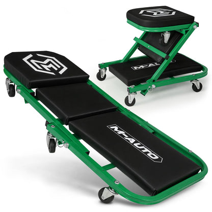 M-Auto Asiento Plegable 2 en 1 para Cochera Rodante y Sentado - Verde - 91.4 cm (36 pulgadas)