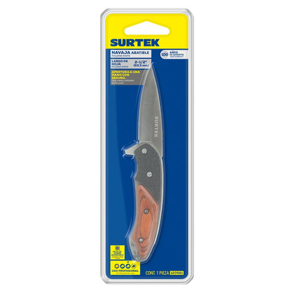Surtek 120561 Navaja abatible de acero inoxidable con mango de madera