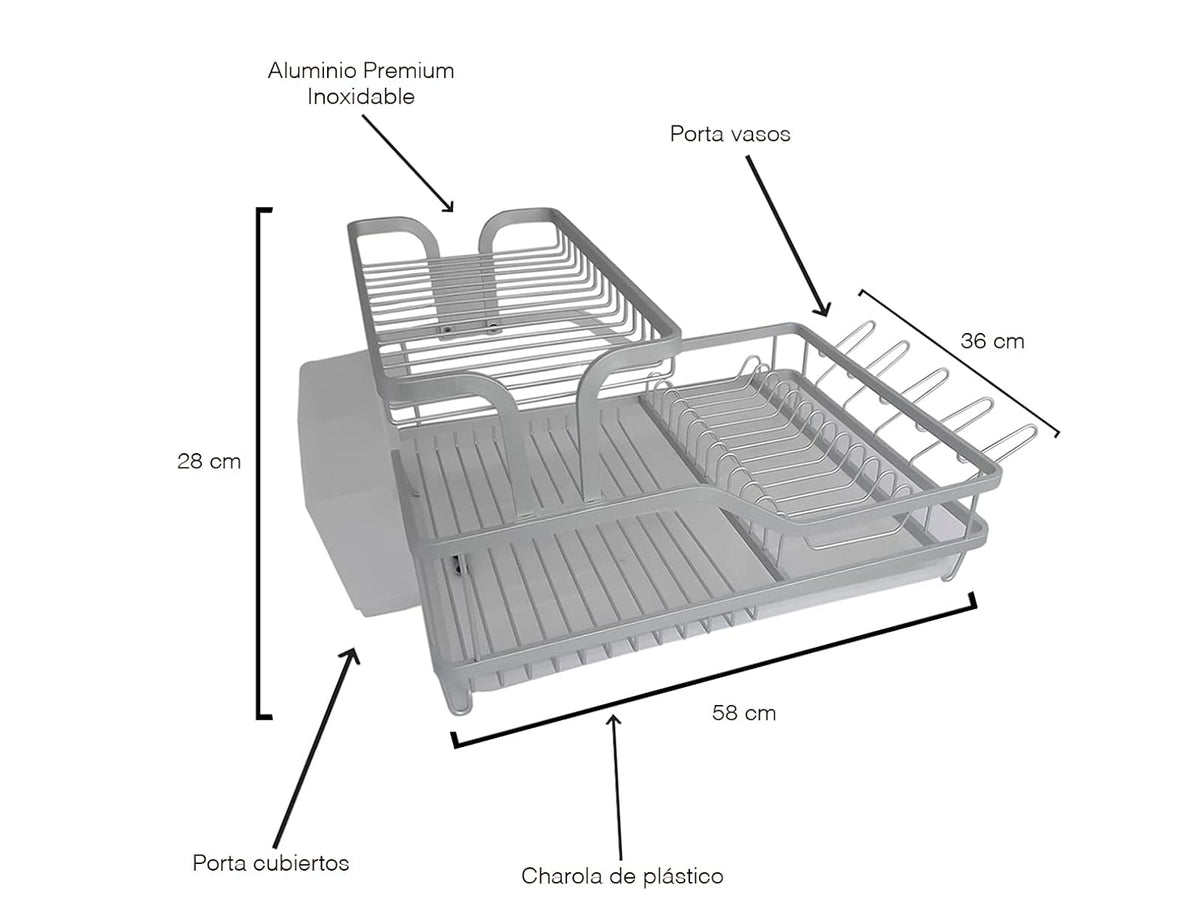 Nuvo 2415-3120 Escurridor Trastes de Aluminio con 2 Niveles con Portacubiertos y Charola