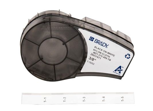 Brady M21-375-499-TB 16' Length, 0.375" Width, B-499 Nylon Cloth, Black On White Color, BMP 21 Mobile Printer, ID PAL And LABPAL Printer Label