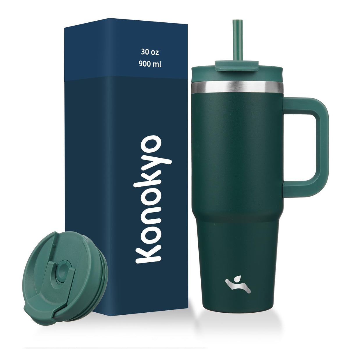 Konokyo Vaso Térmico de 40 oz con Asa y Popote, Lavanda - 30 Ounces - Verde oscuro