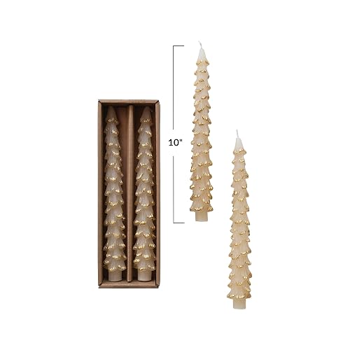 Creative Co-Op - Velas cónicas en forma de árbol con punta dorada, color ponche de huevo, juego de 2