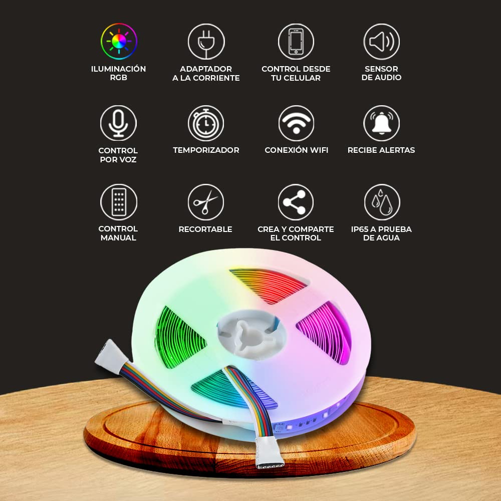 Tecnolite Connect - Tira LED, Iluminación Interiores y Exteriores, Conexión Wifi Indoor Smart Strip, 5M, Compatible con Alexa y App para Celular, 15 Watts, Luz RGB + Blanca Dinámica