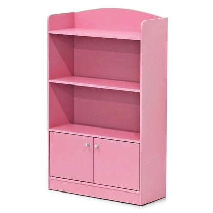 Furinno Lova Estantería con Clóset de Almacenamiento, 2 Estantes con Puertas - Rosado - Estantería