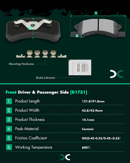 SCITOO D1731 Juego de pastillas de freno de cerámica delantera con herrajes | Repuesto para Dodge For Attitude 2016-2018, para Mitsubishi para Mirage 2014-2022, para Mitsubishi para Mirage G4 2017-2022