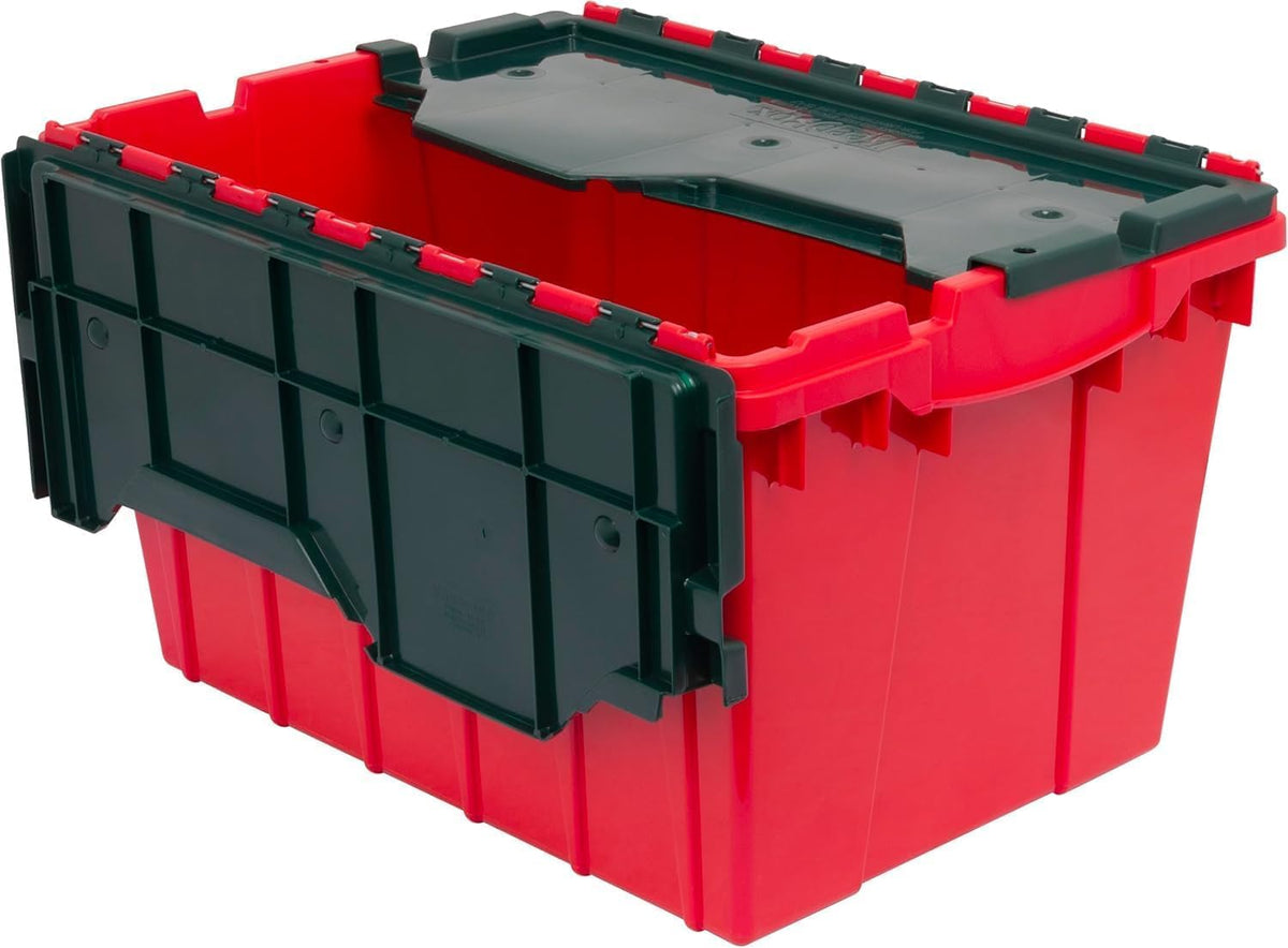 Akro-Mils KeepBox - Contenedor de almacenamiento de 12 galones, caja de almacenamiento de plástico apilable y anidable con tapa adjunta, bolsa transparente para garajes, armarios y mudanzas, 21-1/2 x