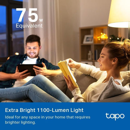 Tapo - Bombillas inteligentes de 1100 lúmenes (equivalente a 75 W), certificado Matter, foco WiFi de 16 M colores, regulable, funciona con Siri, Alexa y Google Home, A19 E26 (4 Pack)