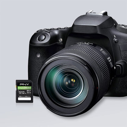 PNY Tarjeta de Memoria EliteX-PRO60 UHS-II SDXC de 512 GB, R280MB/s W150MB/s, U3, V60, 4K UHD, Full HD, UHS-II para fotógrafos Profesionales y Creadores de Contenido, cámaras réflex sin Espejo,