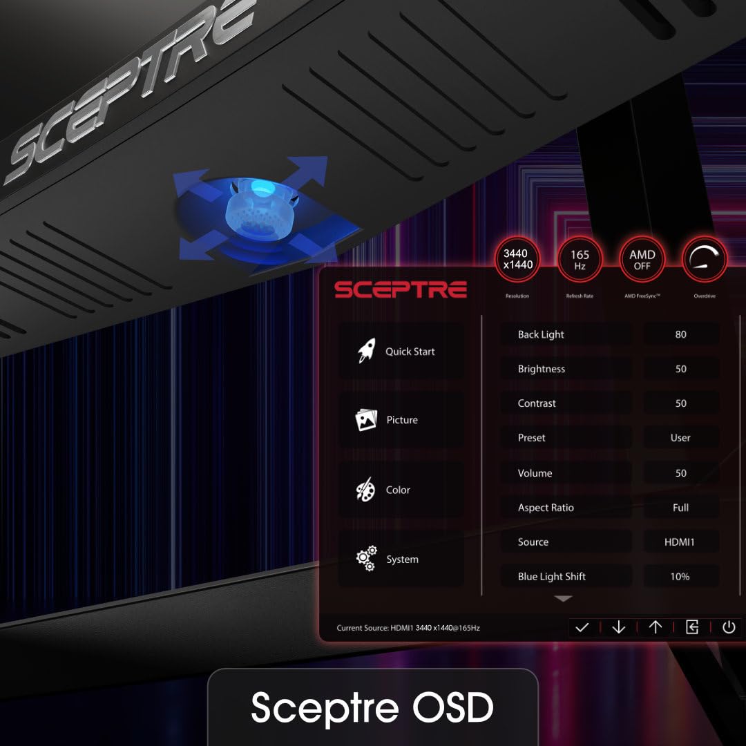 Sceptre 34-Inch Curved Ultrawide WQHD Monitor 3440 x 1440 R1500 up to 165Hz DisplayPort x2 99% sRGB 1ms Picture by Picture, Negro máquina 2023 (C345B-QUT168)