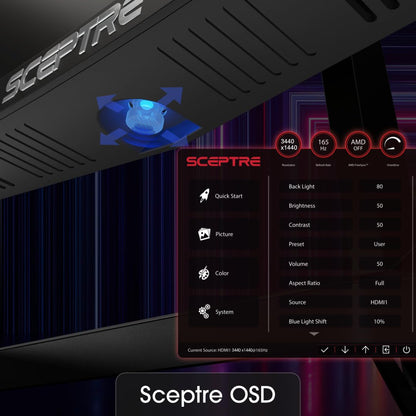 Sceptre 34-Inch Curved Ultrawide WQHD Monitor 3440 x 1440 R1500 up to 165Hz DisplayPort x2 99% sRGB 1ms Picture by Picture, Negro máquina 2023 (C345B-QUT168)