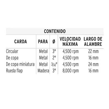 Truper JCA-4P, Juego de cardas, 4 piezas