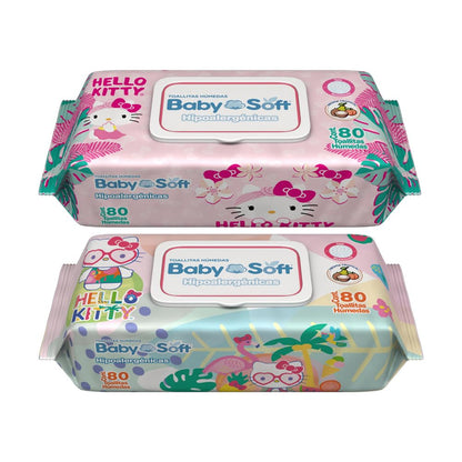 Toallitas Húmedas Baby Soft, Aroma Lavanda/Aroma Tropical, Hello Kitty and Friends, Caja con 1,440 piezas (18 Paquetes con 80 Toallitas c/u)