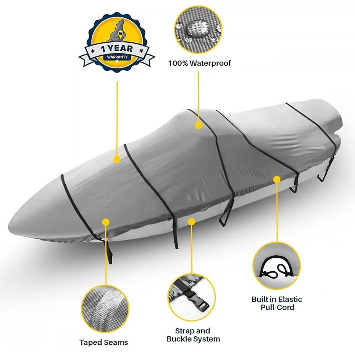 Seal Skin Covers Funda Universal para Barco, Cubierta Impermeable de Grado Marino para Barcos de 22'-24' de Largo y hasta 116" de Ancho, Resistente y con Protección UV, Ideal para Botes de Pesca