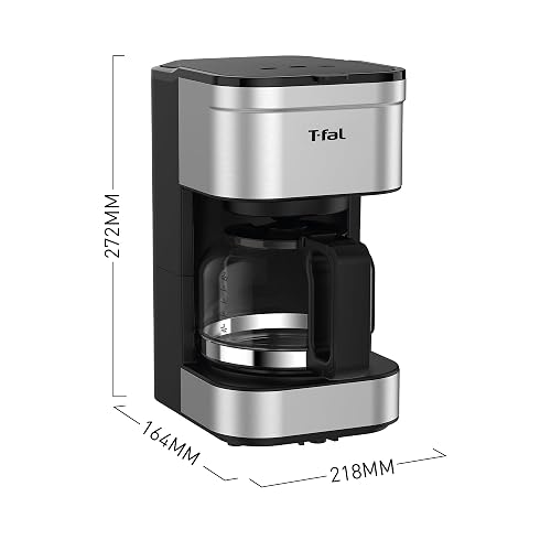 T-fal Cafetera de Filtro Elegance Inox CM223DMX | Capacidad 7 tazas, filtro permanente lavable, jarra de vidrio, sistema antigoteo