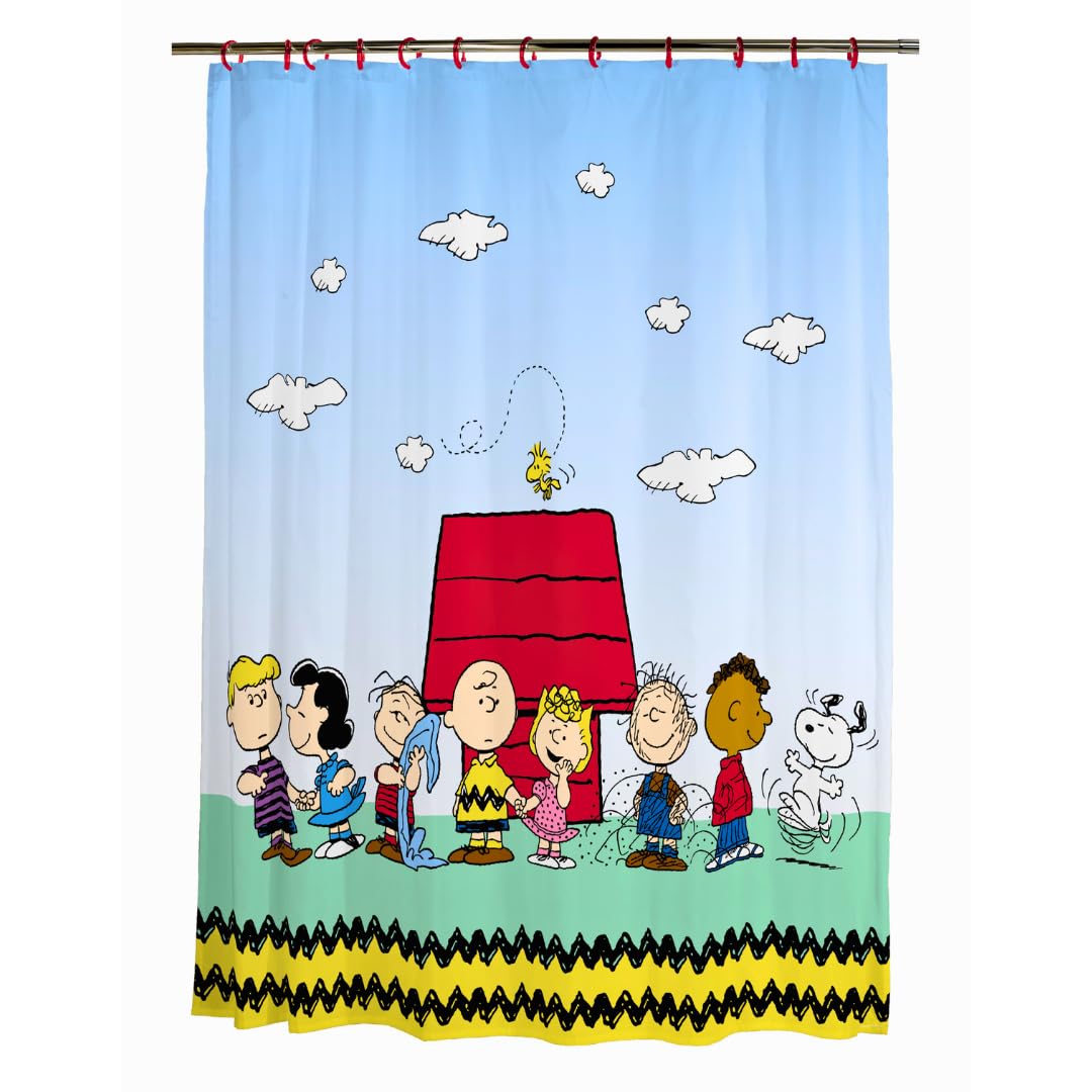 Franco Peanuts - Juego de 13 Cortinas de Ducha y Anillos (Producto 100% con Licencia Oficial) - 182.9An x 182.9Al cm (13 Paneles) - Cacahuetes