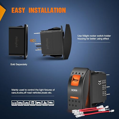 Nilight Interruptor Bocina UTV 5 Pines SPST | Momentáneo On Off, Retroiluminado Naranja, 12V 24V, Compatible Polaris RZR