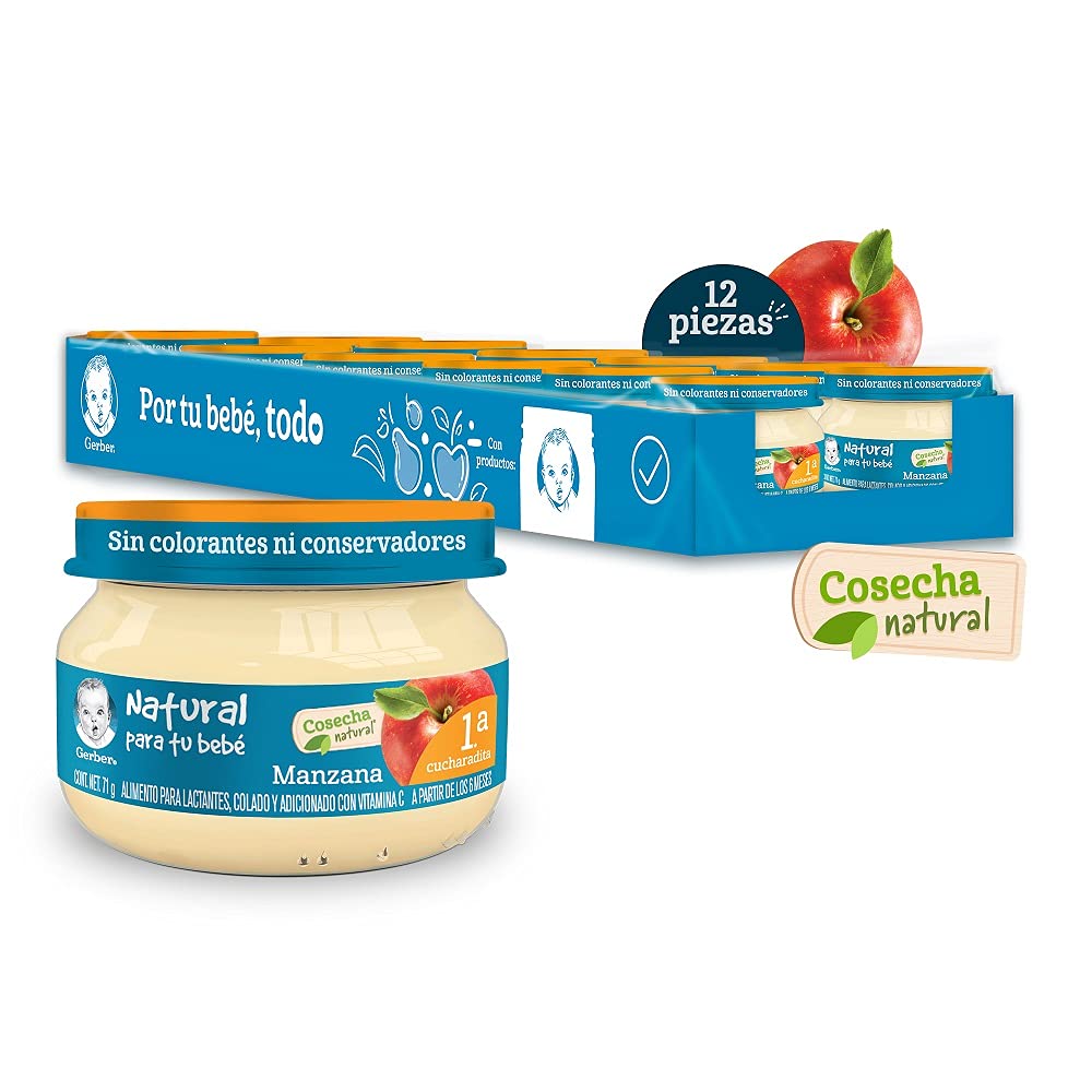 Gerber Papilla Etapa 1 para Bebé, 6+ Meses, Paquete de 12 - Papilla Manzana