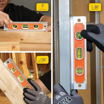 KLEIN TOOLS 935R | Nivel Torpedo Magnético 9" | Aluminio | Alta Visibilidad | Nivel magnético para mediciones precisas en conduit y tuberías; su imán firme y ventanas visibles facilitan cada ajuste.