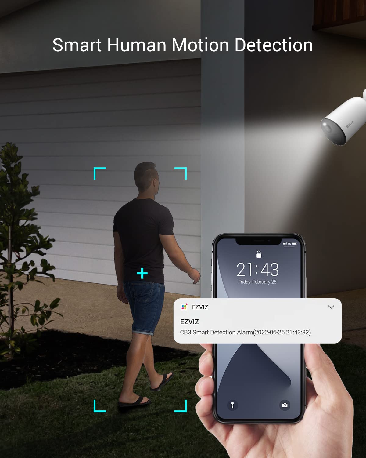 EZVIZ CB3 Cámara IP Inalámbrica con Batería Recargable (Cero Cables), Colores en Oscuridad,2MP, Sirena y Estrobo, Alertas de Audio Personalizable, Uso en Exterior