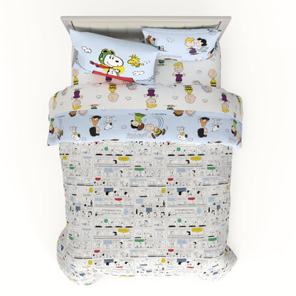 Franco - Juego de edredón de Snoopy, 7 Piezas, edredón, sábanas y Fundas de Almohada súper Suaves, Queen, Producto con Licencia 100% Oficial