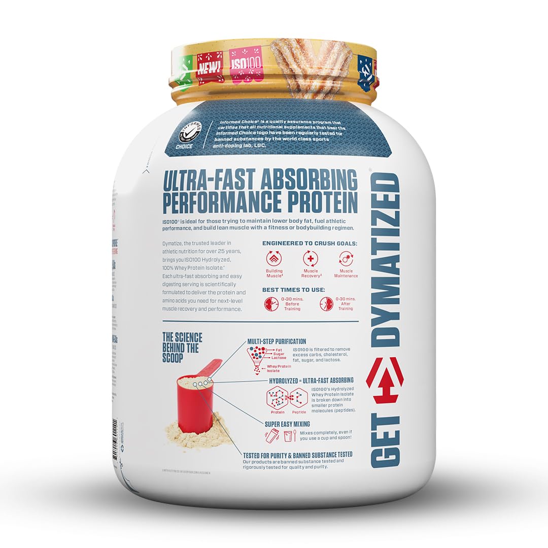 Dymatize ISO100 Proteína Aislada Hidrolizada de Suero, Cinnamon Churro, 5 libras, 25 gr proteína por porción, Sin Gluten