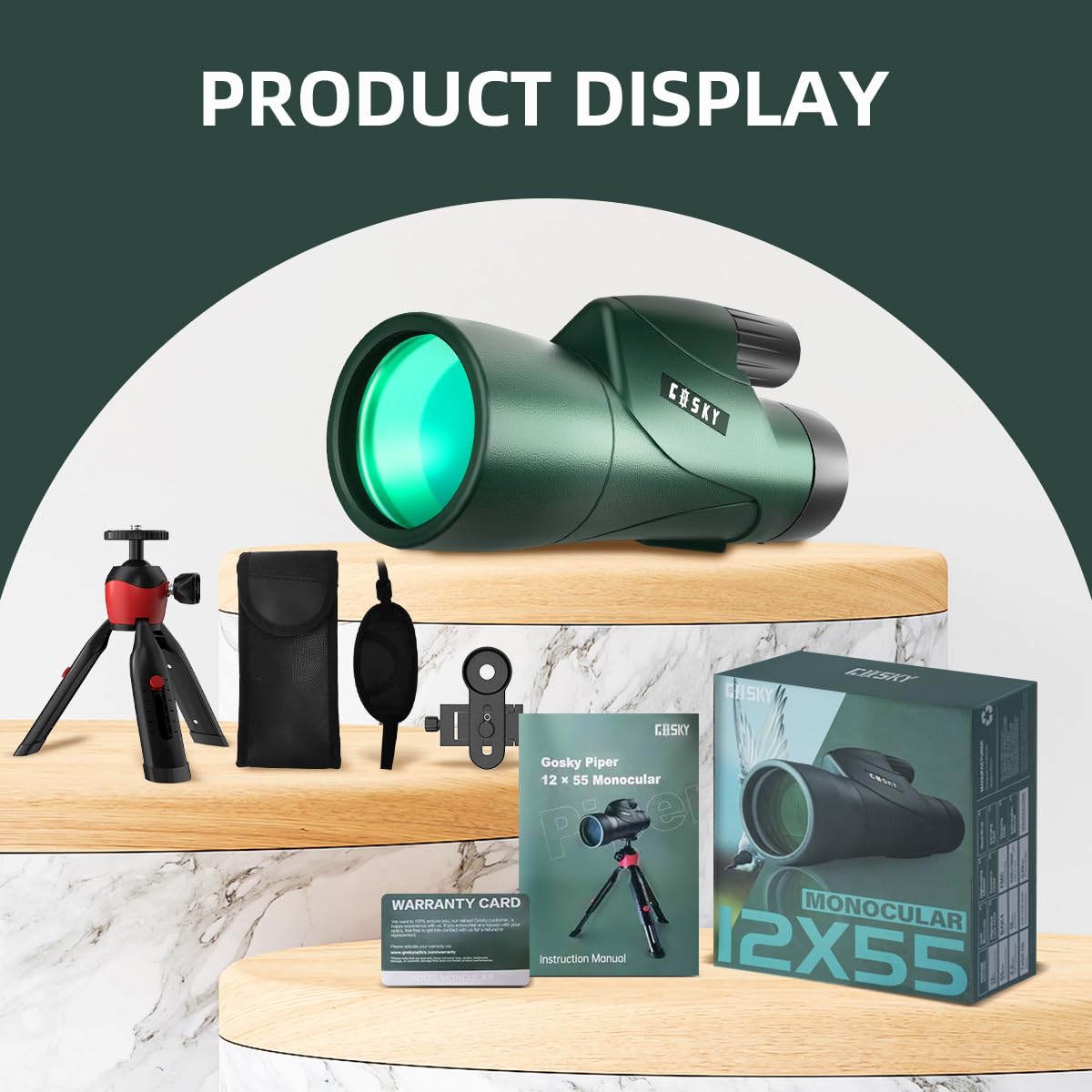 Gosky 12x55 High Definition Monocular Telescope and Quick Smartphone Holder - 2018 Newest Waterproof Monocular -BAK4 Prism for Wildlife Bird Watching Hunting Camping Travelling Wildlife Secenery