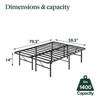 Zinus Rumi - Marco de Cama de Metal Queen de 14 Pulgadas, Base de colchón SmartBase® de Montaje rápido, Acero Resistente sin Necesidad de somier, Embalaje ecológico, Color Negro